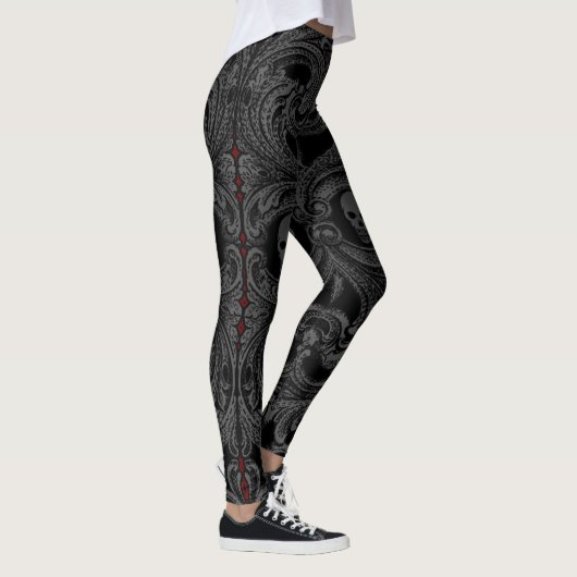 Gothic Grijze Ornament met schedel Leggings (Rechts)