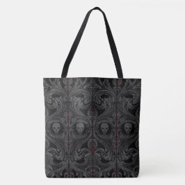 Gothic Grijze Ornament met schedel Tote Bag