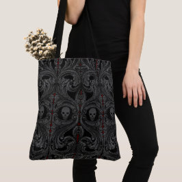 Gothic Grijze Ornament met schedel Tote Bag