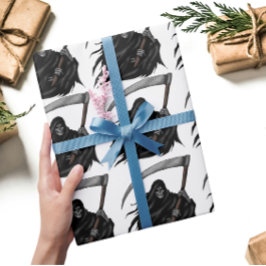 Gothic Grim Reaper met Scythe (Wit) Cadeaupapier