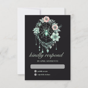 Gothic Groen Munt Bloem Spinnenweb Handfasting RSVP Kaartje