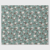 Gothic Groene Schedel en Bloemen Halloween Cadeaupapier (Vlak)