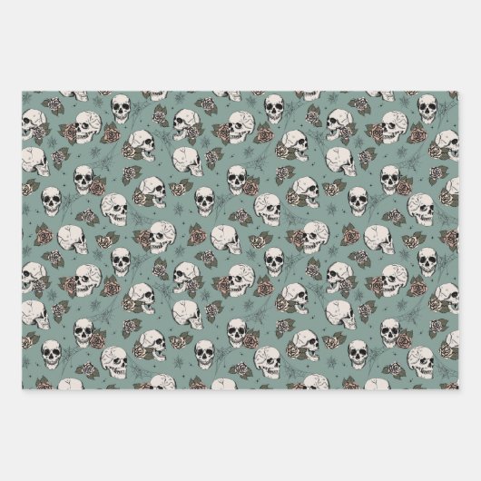 Gothic groene schedels en strepen Halloween Inpakpapier Vel (Voorkant 3)
