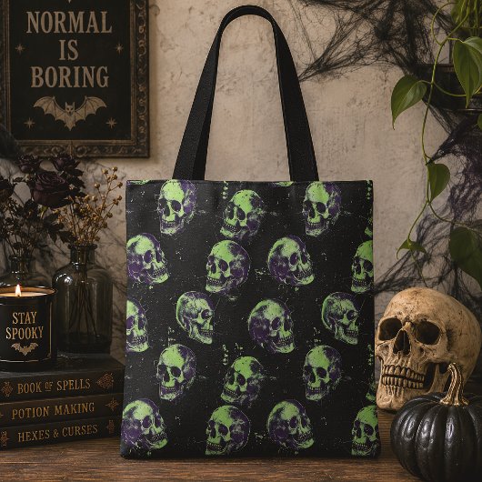 Gothic Groene Schedels Grunge Halloween Tote Bag