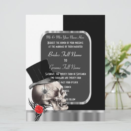 Gothic Groom Skull zwart en wit Kaart (Staand voorkant)