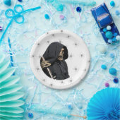 Gothic Gruating Grim Reaper & scythe Papieren Bordje (Feest)