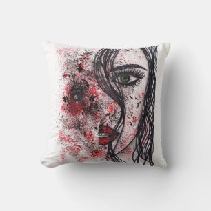 Gothic Grunge Abstract Meisjesportret Lijnkunst De Kussen