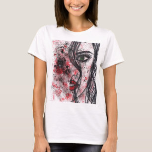 Gothic Grunge Abstract Meisjesportret Lijnkunst T- T-shirt