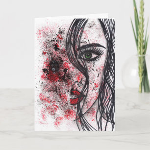 Gothic Grunge Abstract Meisjesportret Lijnkunst Vo Kaart