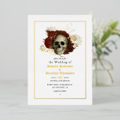 Gothic Grunge Floral Skull Wedding Folie Folie Uitnodiging (Staand Voorkant)