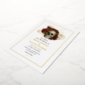 Gothic Grunge Floral Skull Wedding Folie Folie Uitnodiging (Gedraaid)