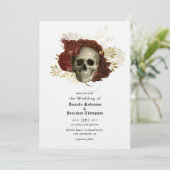 Gothic Grunge Floral Skull Wedding Kaart (Staand voorkant)