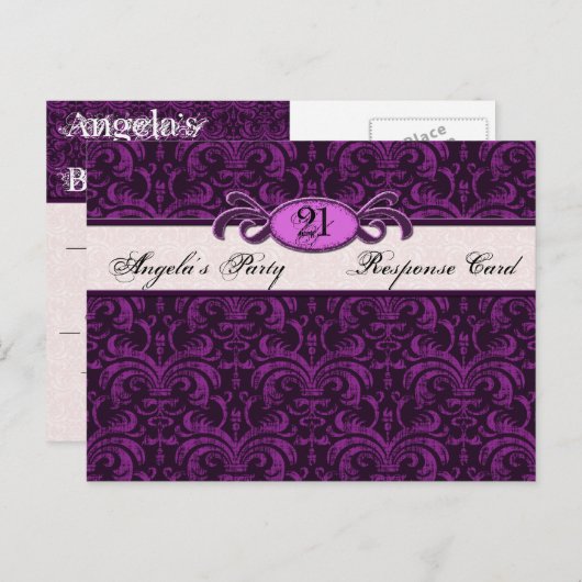 Gothic Grunge Fuchsia Verjaardagsfeest Reageer RSV Uitnodiging Briefkaart (Voorkant / Achterkant)