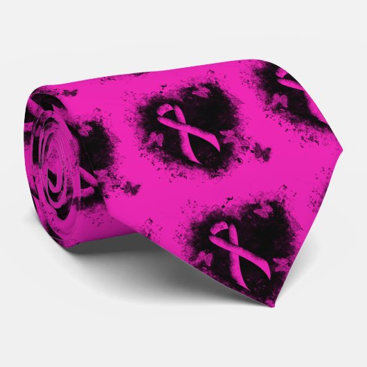 Gothic-grunge Hot-Pink Awareness Ribbon Stropdas (Opgerold)