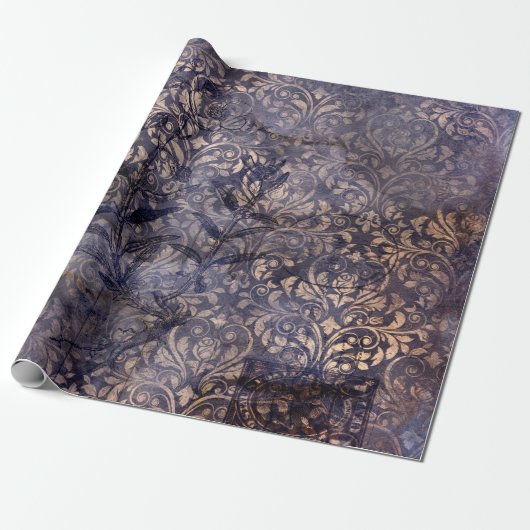 Gothic Grunge Indigo  Cadeaupapier (Uitgerold)