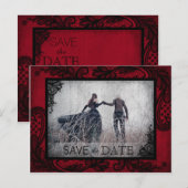 Gothic Grunge Kant Foto Opslaan van de Datum Aankondigingskaart (Voorkant / Achterkant)