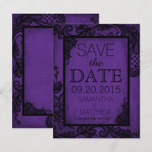 Gothic Grunge Kant Save the Date Aankondigingskaart (Voorkant / Achterkant)