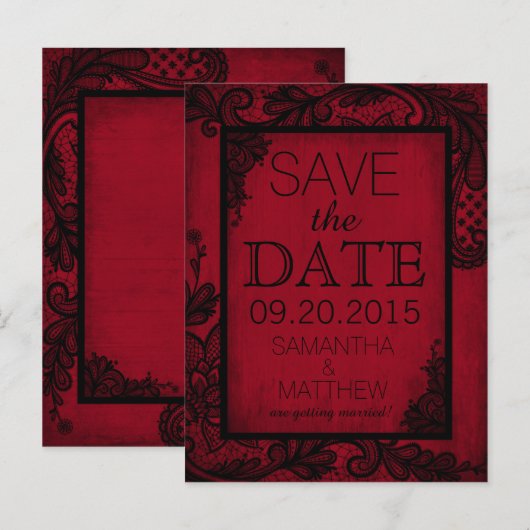 Gothic Grunge Kant Save the Date Aankondigingskaart (Voorkant / Achterkant)