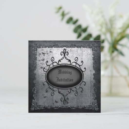  Gothic Grunge Linen Wedding Invites Kaart (Staand voorkant)