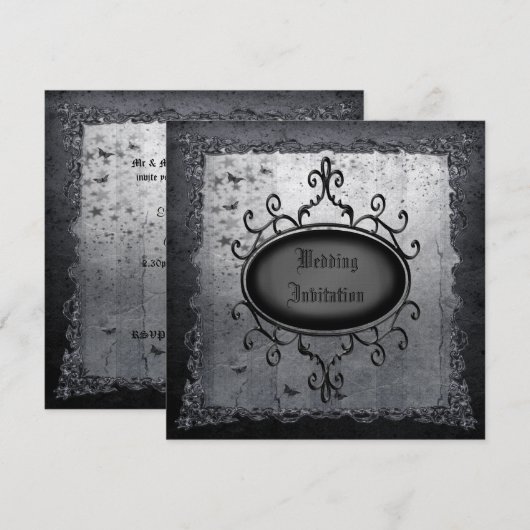  Gothic Grunge Linen Wedding Invites Kaart (Voorkant / Achterkant)