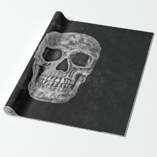 Gothic Grunge Skull Black and White Cadeaupapier