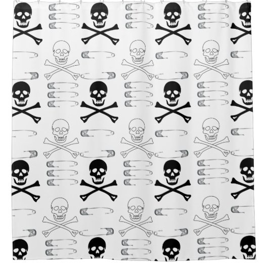 Gothic Grunge Skulls Botten en veiligheidsspelden Douchegordijn (Voorkant)