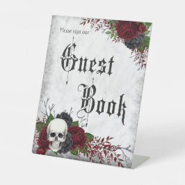 Gothic Guest Book Sign met schedel en Rozen Reclamebord Met Voetstuk