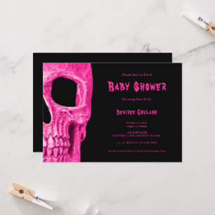 Gothic Half Schedel Roze Baby Meisje Shower Uitnod Kaart