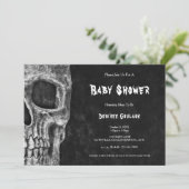 Gothic Half Skull Black Baby Shower Invitation Kaart (Staand voorkant)