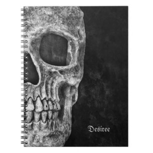 Gothic Half Skull Black en White Cool Grunge Notitieboek