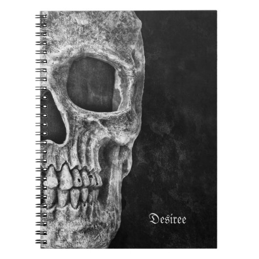 Gothic Half Skull Black en White Cool Grunge Notitieboek (Voorkant)