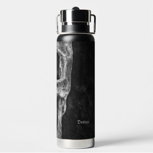 Gothic Half Skull Black en White Cool Texture Waterfles (Achterkant)