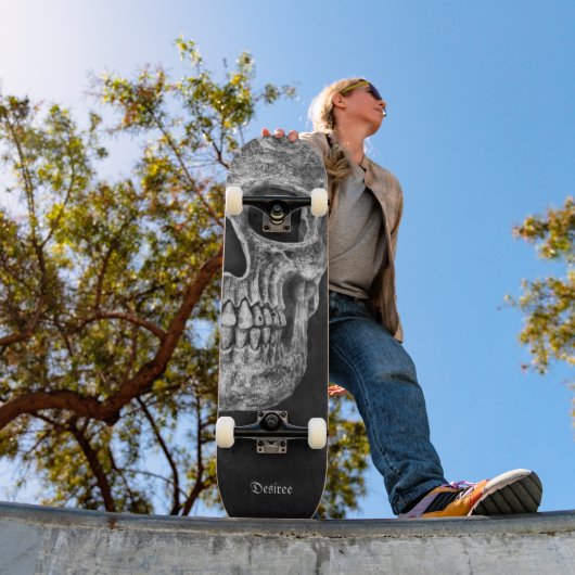 Gothic Half Skull Black en White Grunge Texture Persoonlijk Skateboard (Buiten 1)