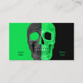 Gothic Half Skull Black Neon Green Tattoo Shop Visitekaartje (Voorkant)