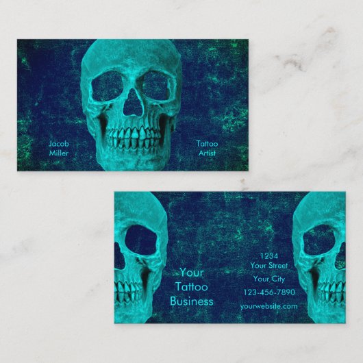 Gothic Half Skull Blauwgroen Blue Texture Tattoo S Visitekaartje (Voorkant / Achterkant)