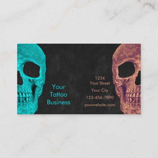 Gothic Half Skull Blauwgroen Brown Black Tattoo Sh Visitekaartje (Achterkant)