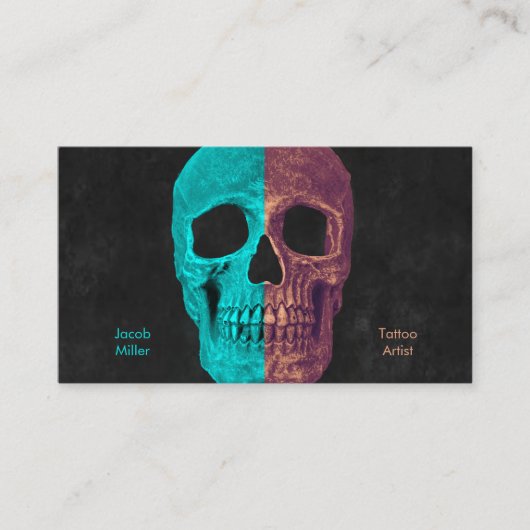 Gothic Half Skull Blauwgroen Brown Black Tattoo Sh Visitekaartje (Voorkant)