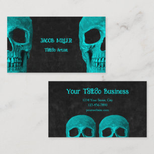Gothic Half Skull Blauwgroen Zwart Tattoo Artiest Visitekaartje