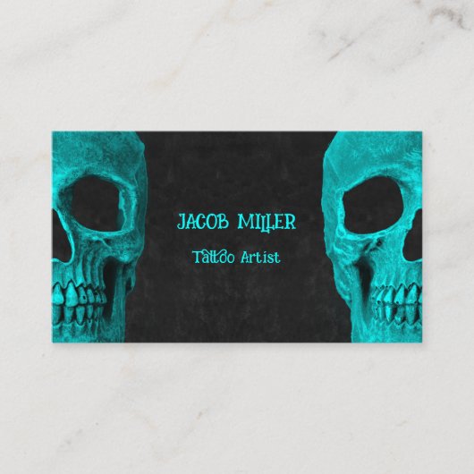 Gothic Half Skull Blauwgroen Zwart Tattoo Artiest Visitekaartje (Voorkant)