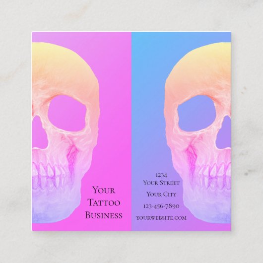 Gothic Half Skull Blue Roze Paars Tattoo Shop Vierkante Visitekaartje (Achterkant)