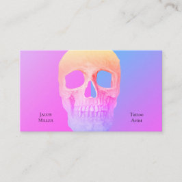 Gothic Half Skull Blue Roze Paars Tattoo Shop Visitekaartje