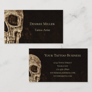 Gothic Half Skull Brown Beige Tattoo Artist Visitekaartje
