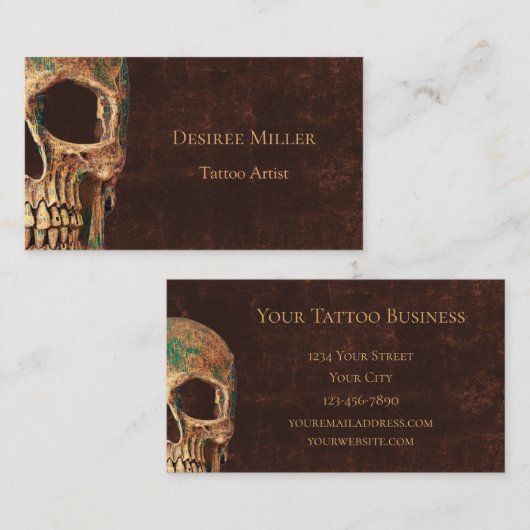 Gothic Half Skull Brown Texture Background Tattoo Visitekaartje (Voorkant / Achterkant)