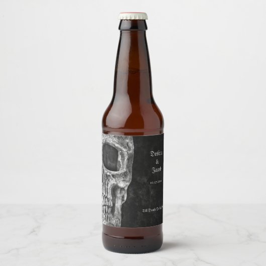 Gothic Half Skull Cool Black and White Grunge Bier Etiket (Voorkant)