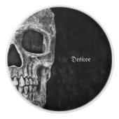 Gothic Half Skull Cool Black and White Grunge Keramische Knop (Voorkant)