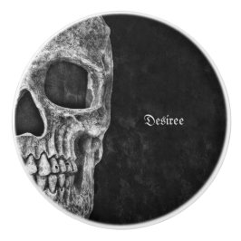 Gothic Half Skull Cool Black and White Grunge Keramische Knop