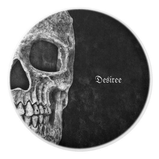 Gothic Half Skull Cool Black and White Grunge Keramische Knop (Voorkant)