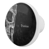 Gothic Half Skull Cool Black and White Grunge Keramische Knop (Rechts)