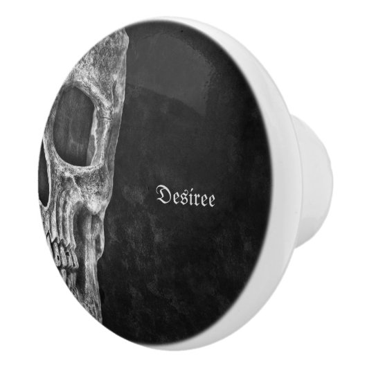 Gothic Half Skull Cool Black and White Grunge Keramische Knop (Rechts)