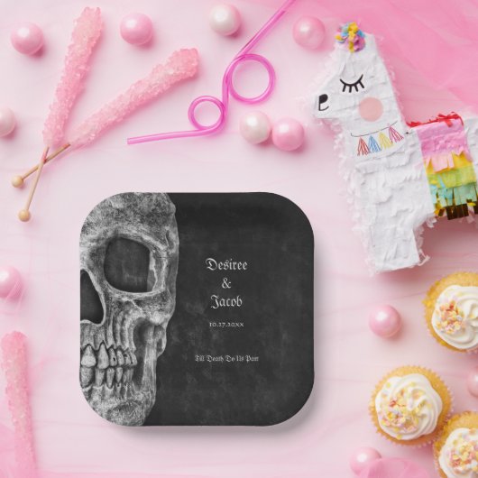 Gothic Half Skull Cool Black and White Grunge Papieren Bordje (Feest)